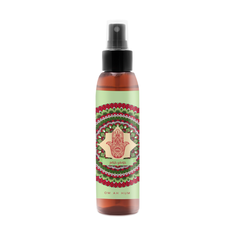 Botella de aromatizante ambiental Palo Santo, fragancia amaderada y cítrica para purificar ambientes.