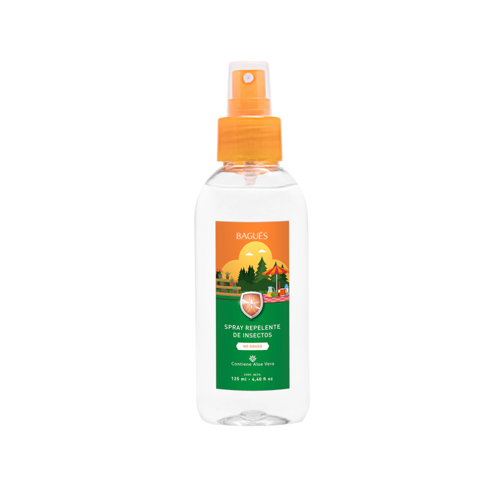Spray repelente de insectos Bagués con DEET 7% y Aloe Vera, protección hasta 10 horas.